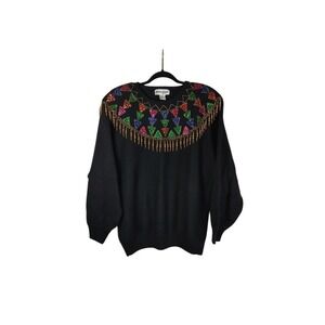 80s 90s Retro Blingy Sweater-unique Retro Sweater Size Large Knit Statement Bib